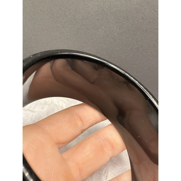 Vintage Chunky Bracelet Bangle Black Acrylic Silver Tone‎ Metal Inlay 8.5" - Picture 5 of 11